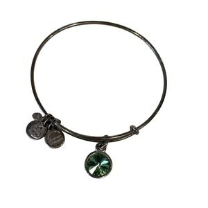 Alex and Ani Green Crystal Charm Bangle Bracelet Rafaelian Silver Tone
